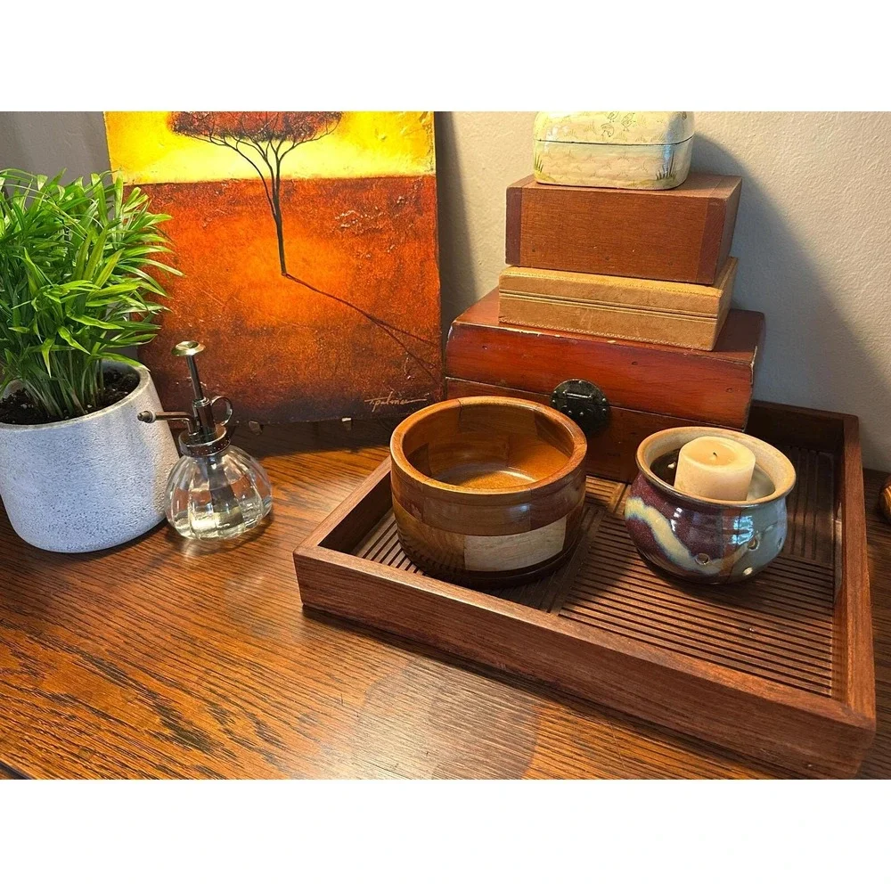 Vintage Hand-Turned Segmented Wood Bowl Artisan Crafted 6